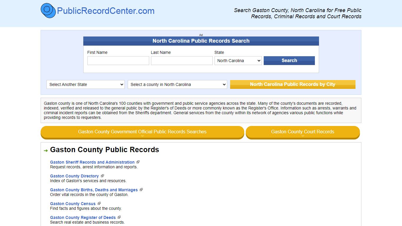 Search Gaston County, North Carolina for Free Public Records, Criminal ...