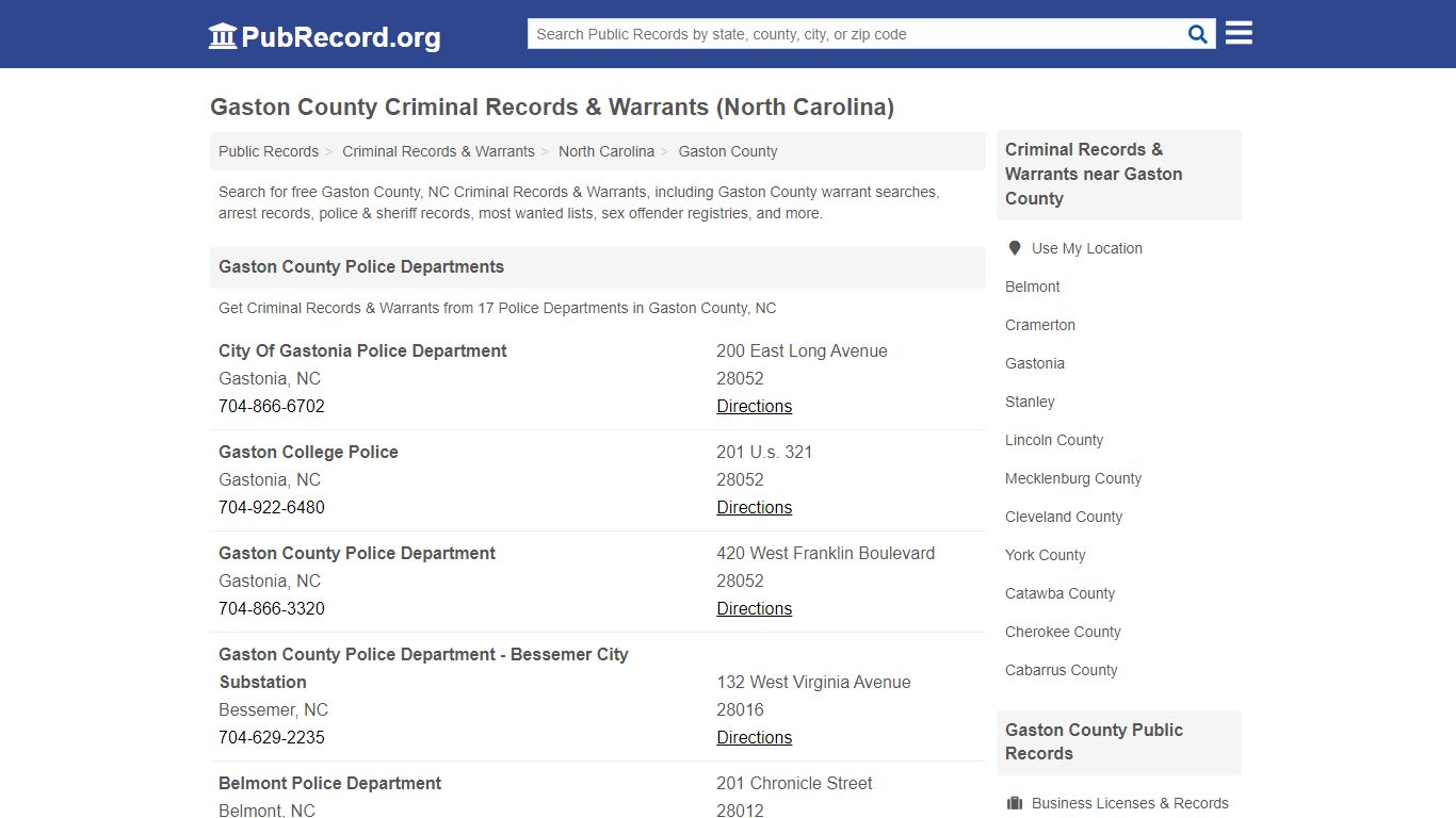 Gaston County Criminal Records & Warrants (North Carolina)